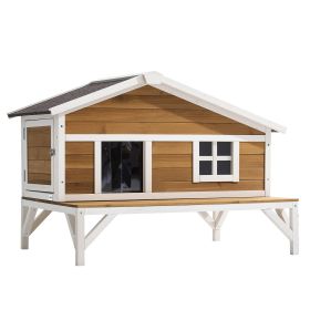 VEVOR Insulated Cat House, All-Around Foam Insulation Elevated Cat Shelter, Wooden Feral Kitty Shelter with Large Platform