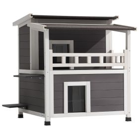 VEVOR Insulated Cat House, 2-Story Wooden Cat Shelter, Foam Insulation, Feral Kitty Shelter with Balcony